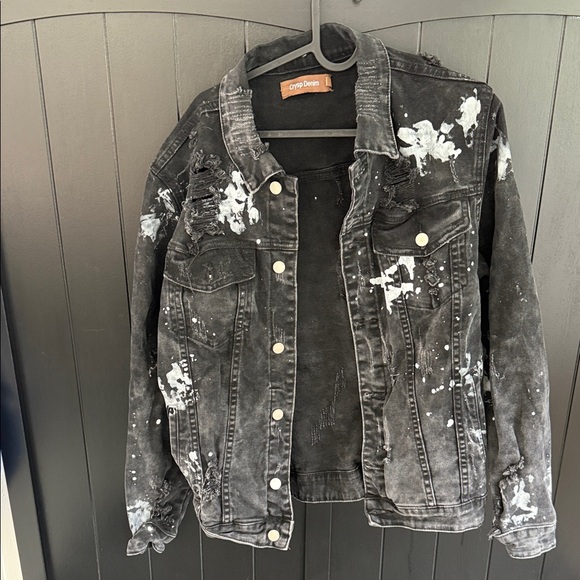 Edgy Black Distressed Jean Jacket - Picture 1 of 2